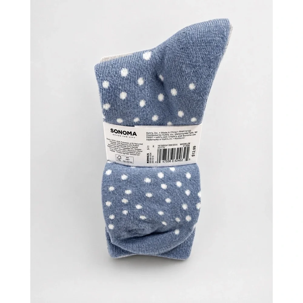 Sonoma Women's Everyday Crew Socks 5 Pack Floral Polka Dot Size 4-10 NWT